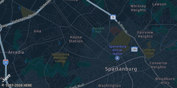 Map of Spartanburg, SC. The exact address of Piedmont Interstate Fairgrounds is not known, so the map shows the area rather than a specific building.