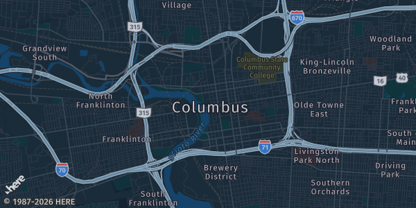 Map of Columbus, OH. The exact address of Counter Balance Brewing Company is not known, so the map shows the area rather than a specific building.