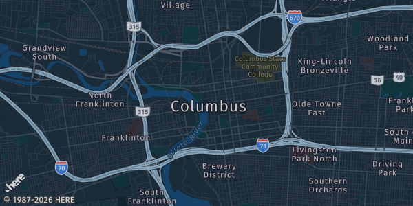 Map of Columbus, OH. The exact address of Counter Balance Brewing Company is not known, so the map shows the area rather than a specific building.