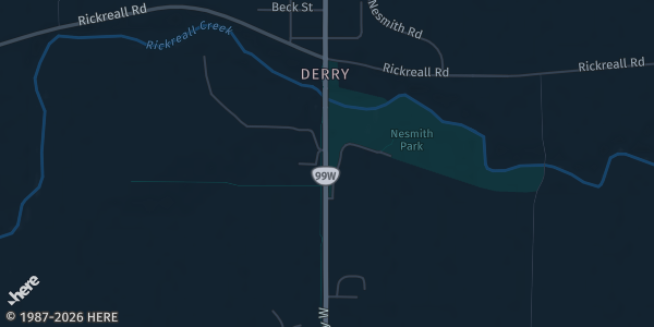 Map showing Polk County Fairgrounds in Rickreall, OR.