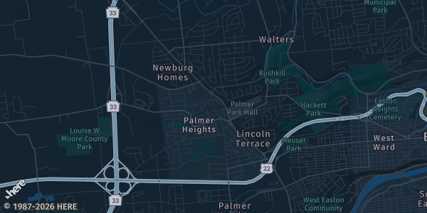 Map of Palmer Township, PA. The exact address of Charles Chrin Community Center is not known, so the map shows the area rather than a specific building.