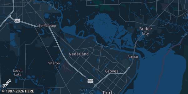Map of Port Neches, TX. The exact address of USW Union Hall is not known, so the map shows the area rather than a specific building.