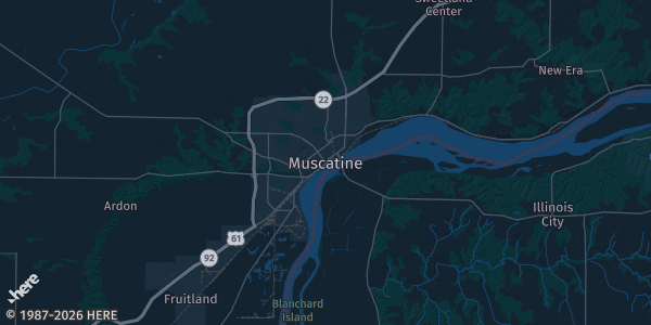 Map of Muscatine, IA. The exact address of this venue is not known, so the map shows the area rather than a specific building.