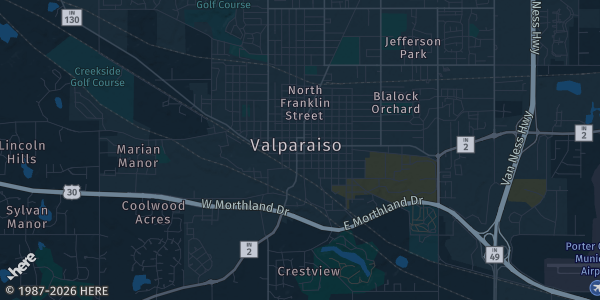 Map of Valparaiso, IN. The exact address of Porter County Fairgrounds Expo East & 4H Building is not known, so the map shows the area rather than a specific building.