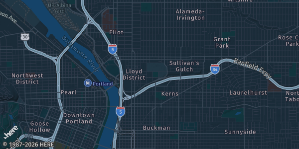 Map of Portland, OR. The exact address of DoubleTree by Hilton Portland is not known, so the map shows the area rather than a specific building.