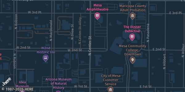 Map showing Mesa Convention Center in Mesa, AZ.