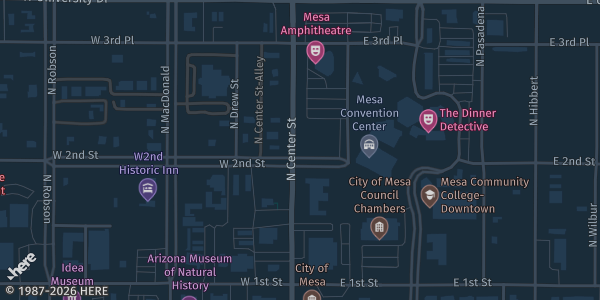 Map showing Mesa Convention Center in Mesa, AZ.