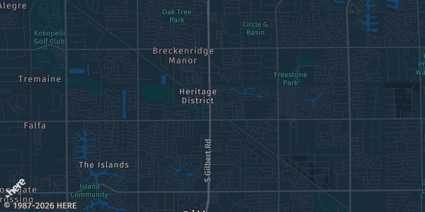 Map of Gilbert, AZ. The exact address of San Tan Charter School is not known, so the map shows the area rather than a specific building.