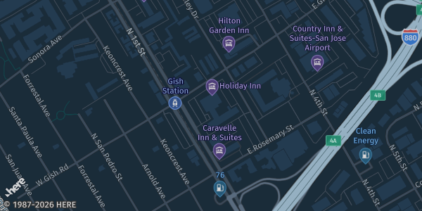 Map showing Holiday Inn in San Jose, CA.