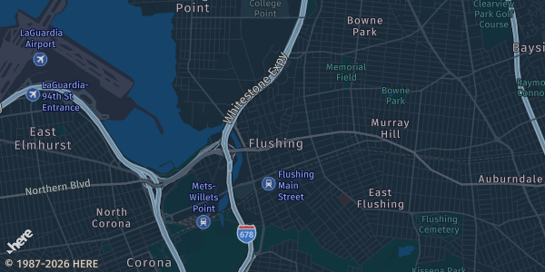 Map of Flushing, NY. The exact address of Project TCG EXPO: Flushing 2026 is not known, so the map shows the area rather than a specific building.