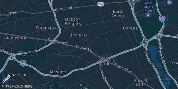 Map of Elmhurst, NY. The exact address of Project TCG Trading Card Show at Queens Center Mall is not known, so the map shows the area rather than a specific building.