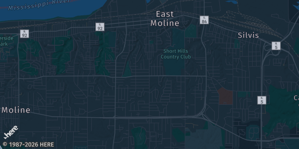 Map of East Moline, IL. The exact address of The Rust Belt is not known, so the map shows the area rather than a specific building.