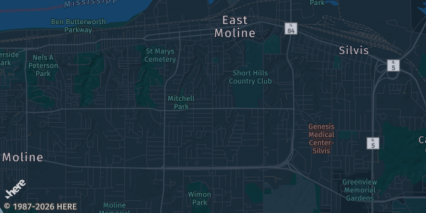 Map of East Moline, IL. The exact address of The Rust Belt is not known, so the map shows the area rather than a specific building.