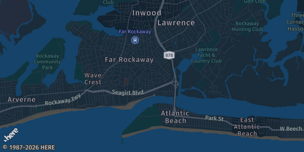 Map of Far Rockaway, NY. The exact address of Knights of Columbus is not known, so the map shows the area rather than a specific building.