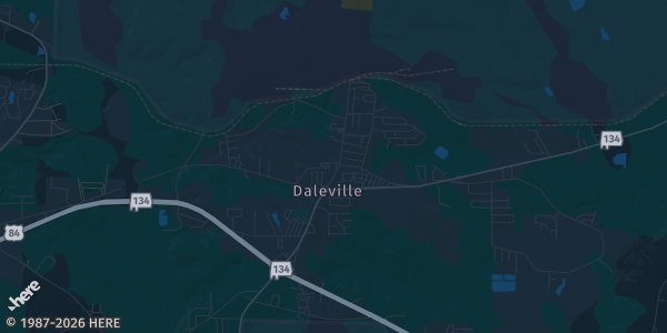 Map of Daleville, AL. The exact address of Trash Panda Den is not known, so the map shows the area rather than a specific building.