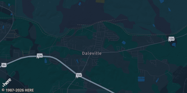 Map of Daleville, AL. The exact address of Trash Panda Den is not known, so the map shows the area rather than a specific building.