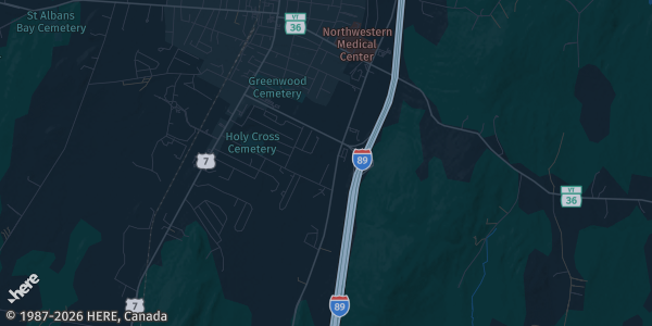 Map of St Albans City, VT. The exact address of Collins Perley Sports & Fitness Center is not known, so the map shows the area rather than a specific building.