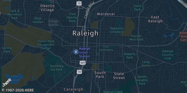 Map of Raleigh, NC. The exact address of Hilton Garden Inn Raleigh/Crabtree Valley is not known, so the map shows the area rather than a specific building.