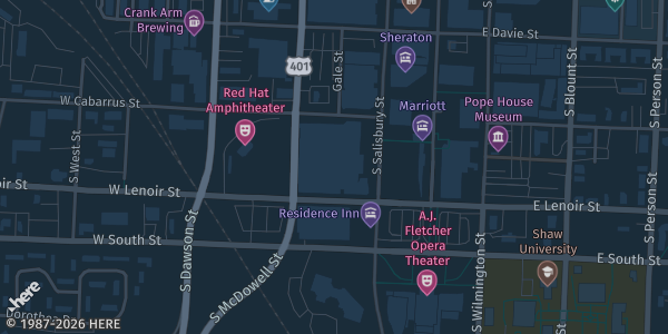 Map showing Raleigh Convention Center in Raleigh, NC.