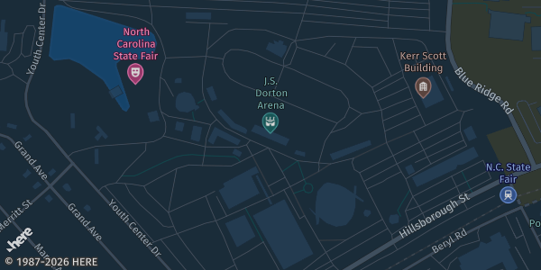 Map showing J.S. Dorton Arena in Raleigh, NC.