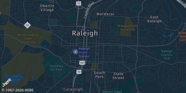 Map of Raleigh, NC. The exact address of Triangle Town Center is not known, so the map shows the area rather than a specific building.