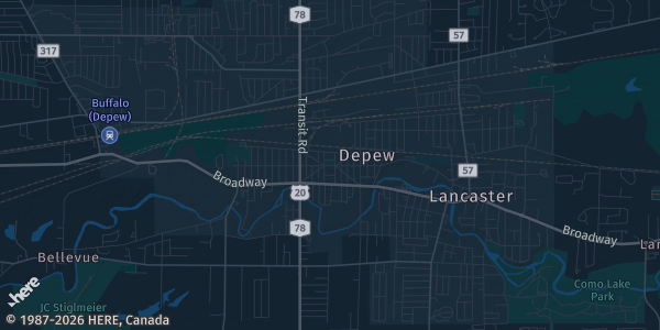 Map of Depew, NY. The exact address of The Grapevine Banquet & Event Center is not known, so the map shows the area rather than a specific building.
