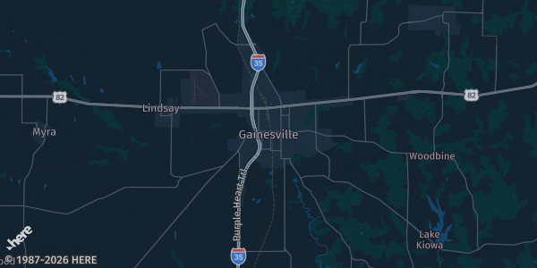 Map of Gainesville, TX. The exact address of Thirty-Five & Liberty is not known, so the map shows the area rather than a specific building.