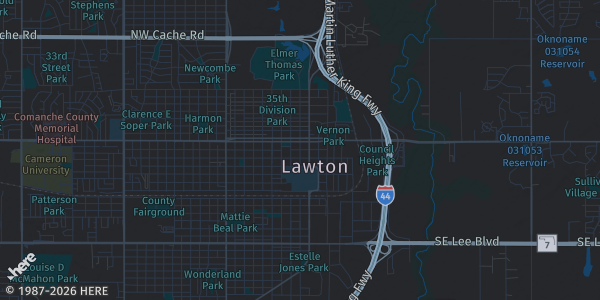 Map of Lawton, OK. The exact address of Comanche County Fairgrounds is not known, so the map shows the area rather than a specific building.