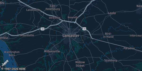 Map of Lancaster, PA. The exact address of Central Pennsylvania is not known, so the map shows the area rather than a specific building.
