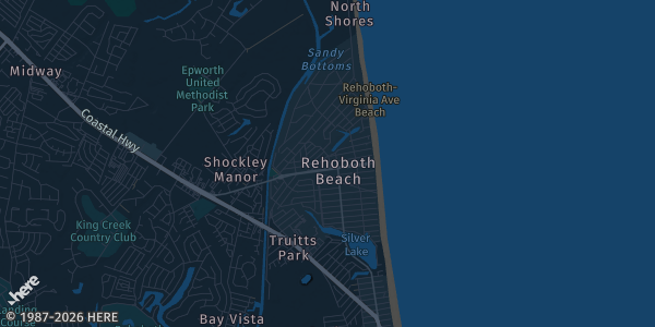 Map of Rehoboth Beach, DE. The exact address of Rehoboth Beach Sports Card and TCG Show is not known, so the map shows the area rather than a specific building.