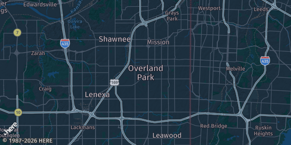 Map of Overland Park, KS. The exact address of Overland Park Convention Center is not known, so the map shows the area rather than a specific building.