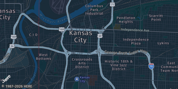 Map of Kansas City, MO. The exact address of Calvary Lutheran Church is not known, so the map shows the area rather than a specific building.