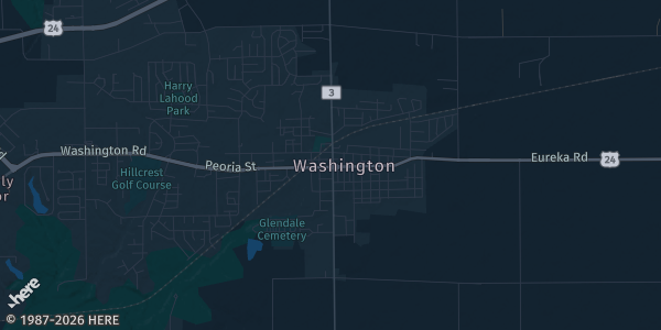 Map of Washington, IL. The exact address of Five Points Washington is not known, so the map shows the area rather than a specific building.