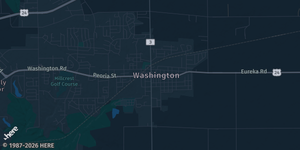 Map of Washington, IL. The exact address of Five Points Washington is not known, so the map shows the area rather than a specific building.