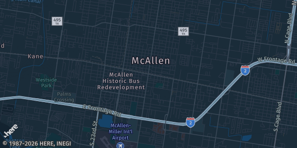 Map of McAllen, TX. The exact address of Cambria Hotel is not known, so the map shows the area rather than a specific building.