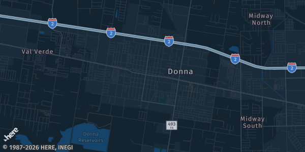 Map of Donna, TX. The exact address of Victoria Palms Inn & Suites is not known, so the map shows the area rather than a specific building.