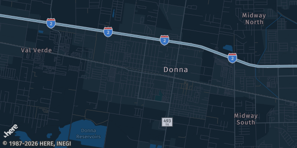 Map of Donna, TX. The exact address of Victoria Palms Inn & Suites is not known, so the map shows the area rather than a specific building.
