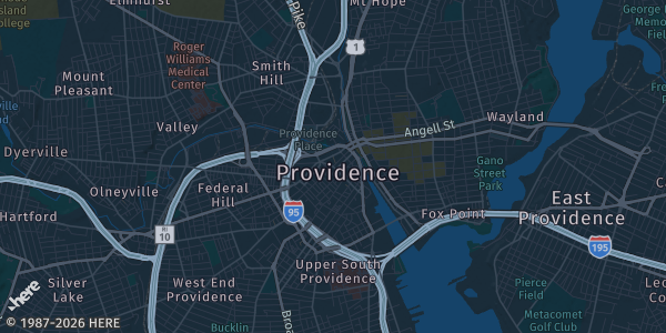 Map of Providence, RI. The exact address of Rhode Island Convention Center is not known, so the map shows the area rather than a specific building.