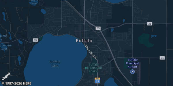 Map of Buffalo, MN. The exact address of Lakeview Mall is not known, so the map shows the area rather than a specific building.