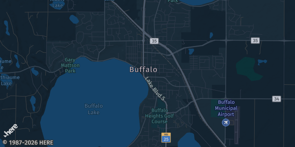 Map of Buffalo, MN. The exact address of Lakeview Mall is not known, so the map shows the area rather than a specific building.