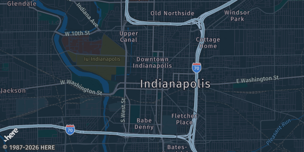 Map of Indianapolis, IN. The exact address of American Legion Post 64 is not known, so the map shows the area rather than a specific building.