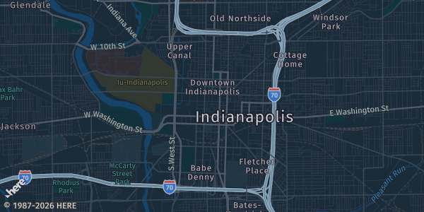 Map of Indianapolis, IN. The exact address of American Legion Post 64 is not known, so the map shows the area rather than a specific building.