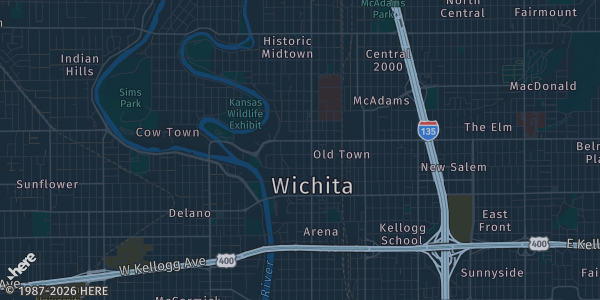 Map of Wichita, KS. The exact address of Wichita Sports Forum is not known, so the map shows the area rather than a specific building.