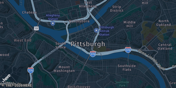 Map of Pittsburgh, PA. The exact address of David L Lawrence Convention Center is not known, so the map shows the area rather than a specific building.
