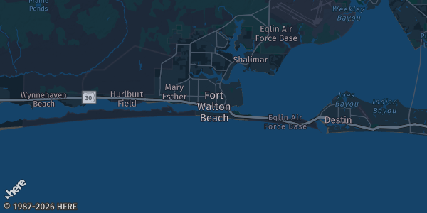 Map of Ft. Walton Beach, FL. The exact address of Fort Walton Beach Fairgrounds is not known, so the map shows the area rather than a specific building.
