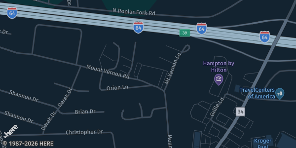 Map showing Mount Vernon Baptist Church in Hurricane, WV.