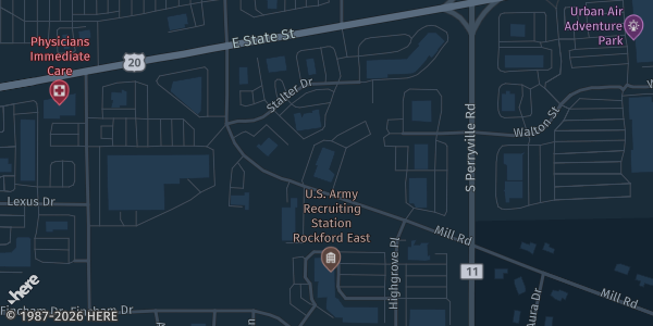 Map showing IBEW Local 364 Banquet Facility in IL.