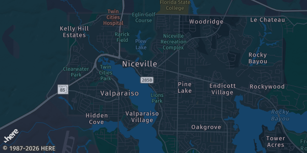 Map of Niceville, FL. The exact address of Niceville Community Center is not known, so the map shows the area rather than a specific building.