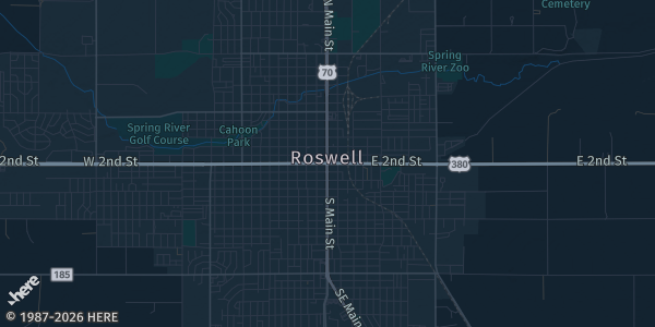Map of Roswell, NM. The exact address of Roswell Mall is not known, so the map shows the area rather than a specific building.