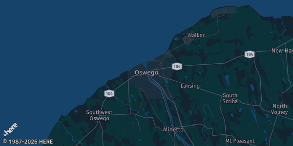 Map of Oswego, NY. The exact address of VFW Post 1371 is not known, so the map shows the area rather than a specific building.